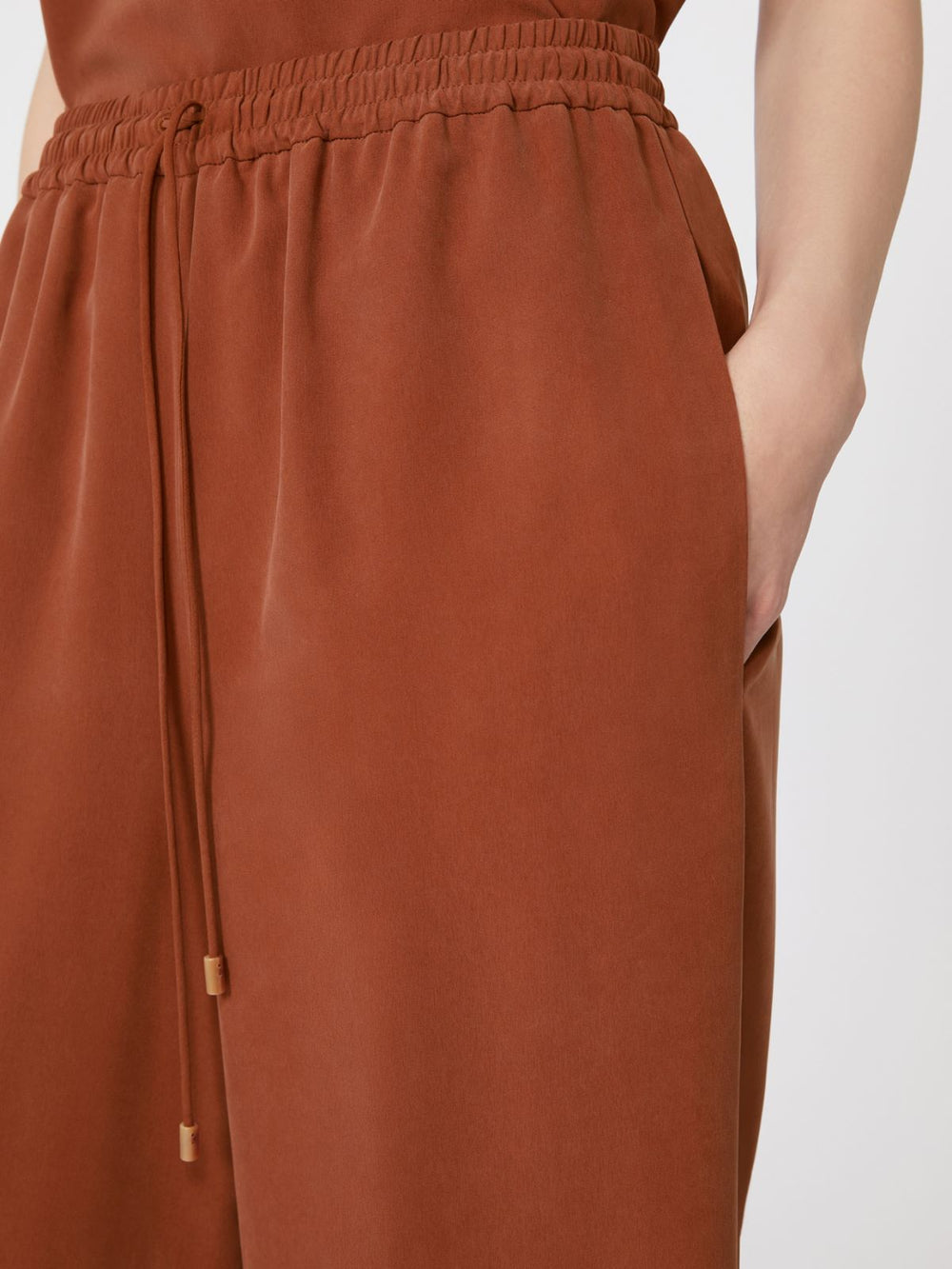 Wide-fit washed silk trousers - Terra cotta