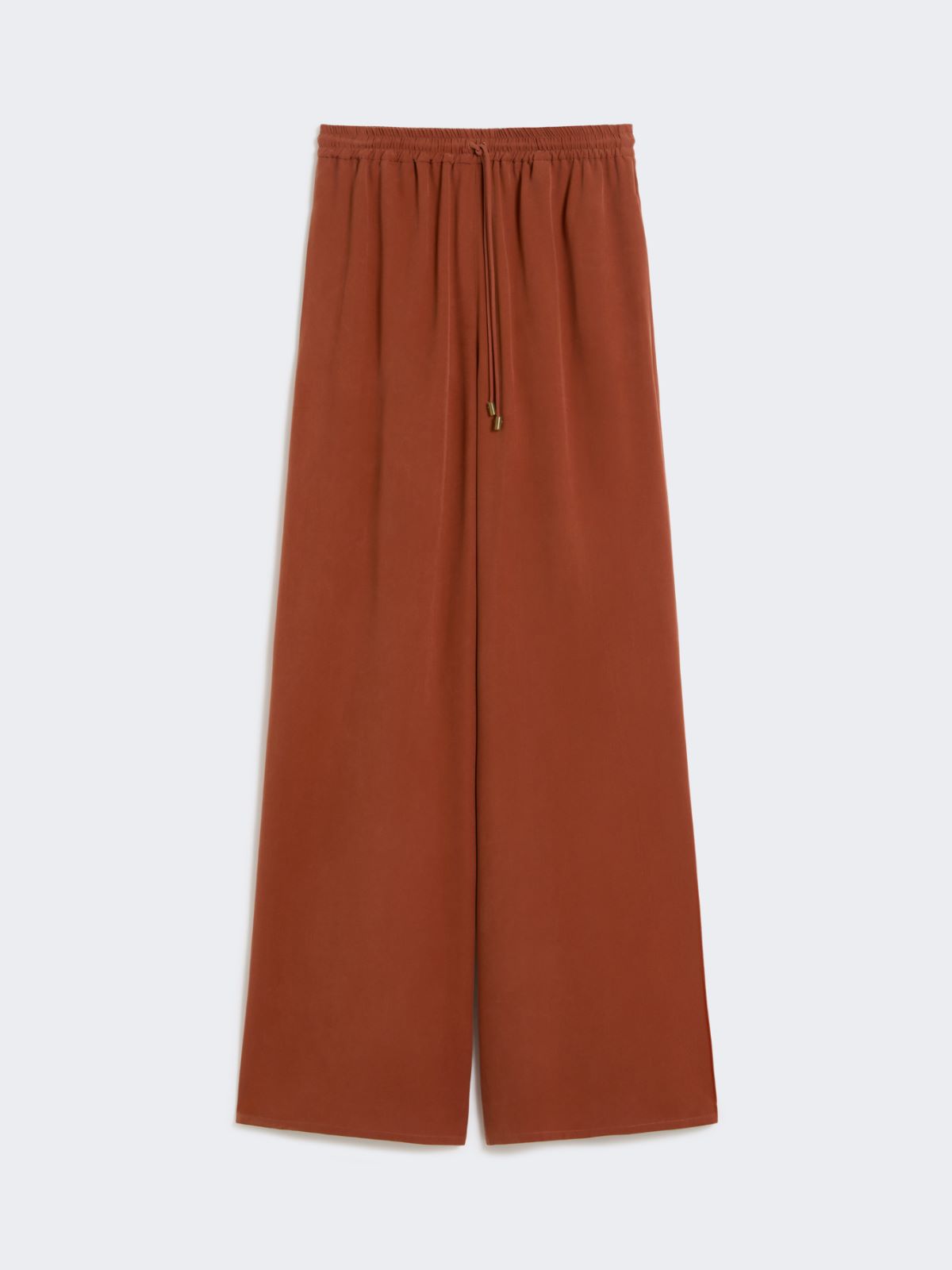 Wide-fit washed silk trousers - Terra cotta