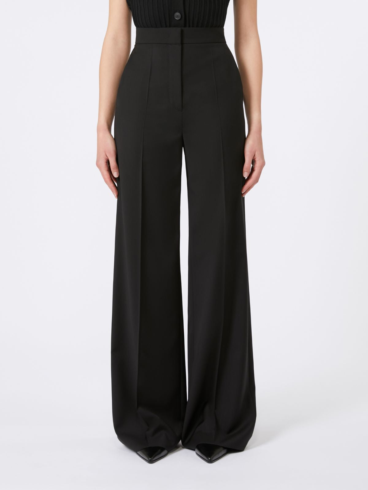 Straight-fit light wool trousers - Black