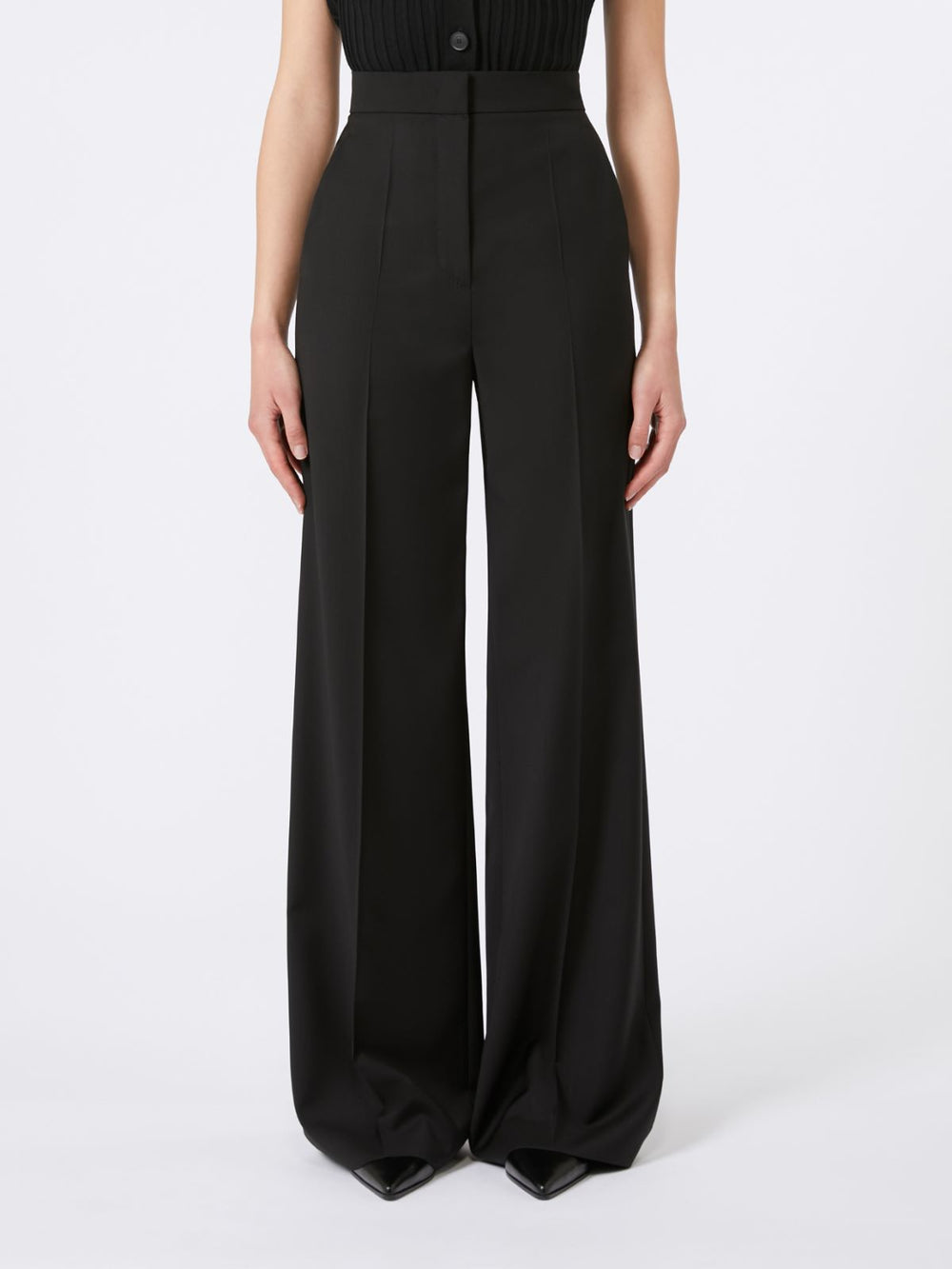 Straight-fit light wool trousers - Black