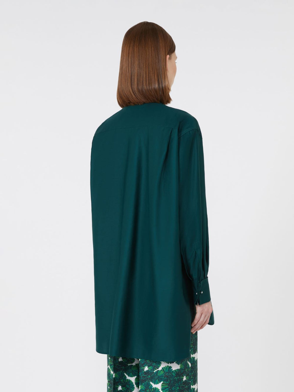 Oversized cotton satin shirt - Dark green