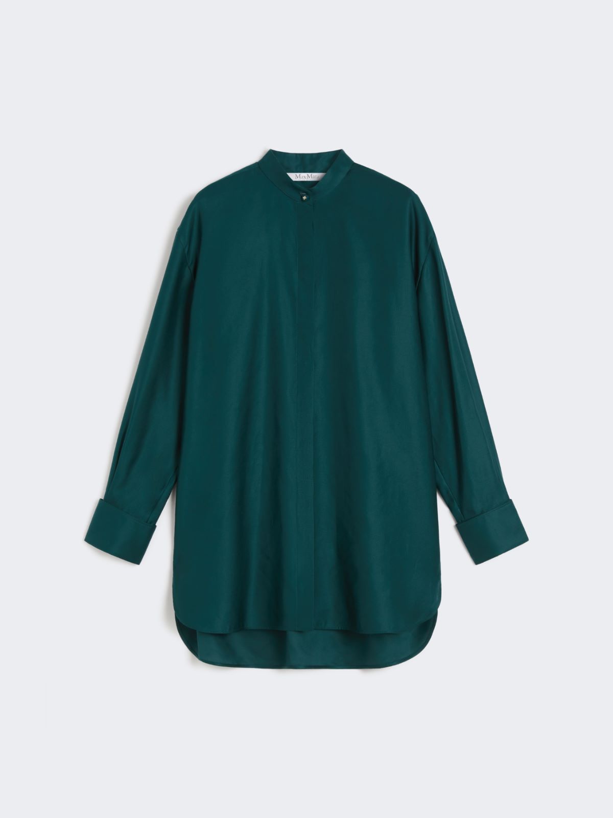 Oversized cotton satin shirt - Dark green