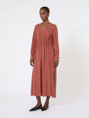Washed silk canvas dress - Terra cotta