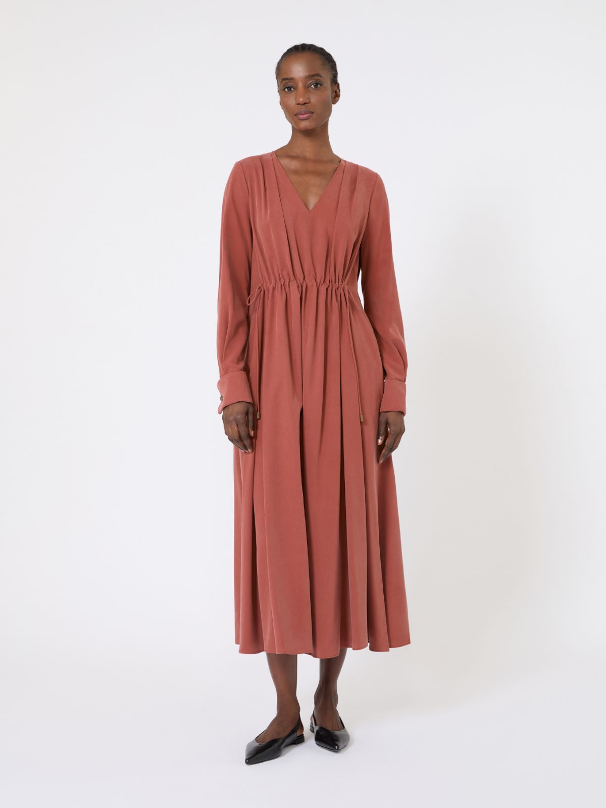 Washed silk canvas dress - Terra cotta