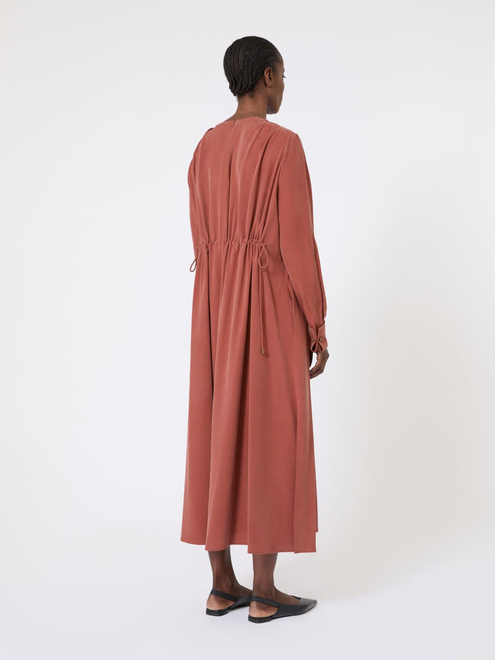 Washed silk canvas dress - Terra cotta