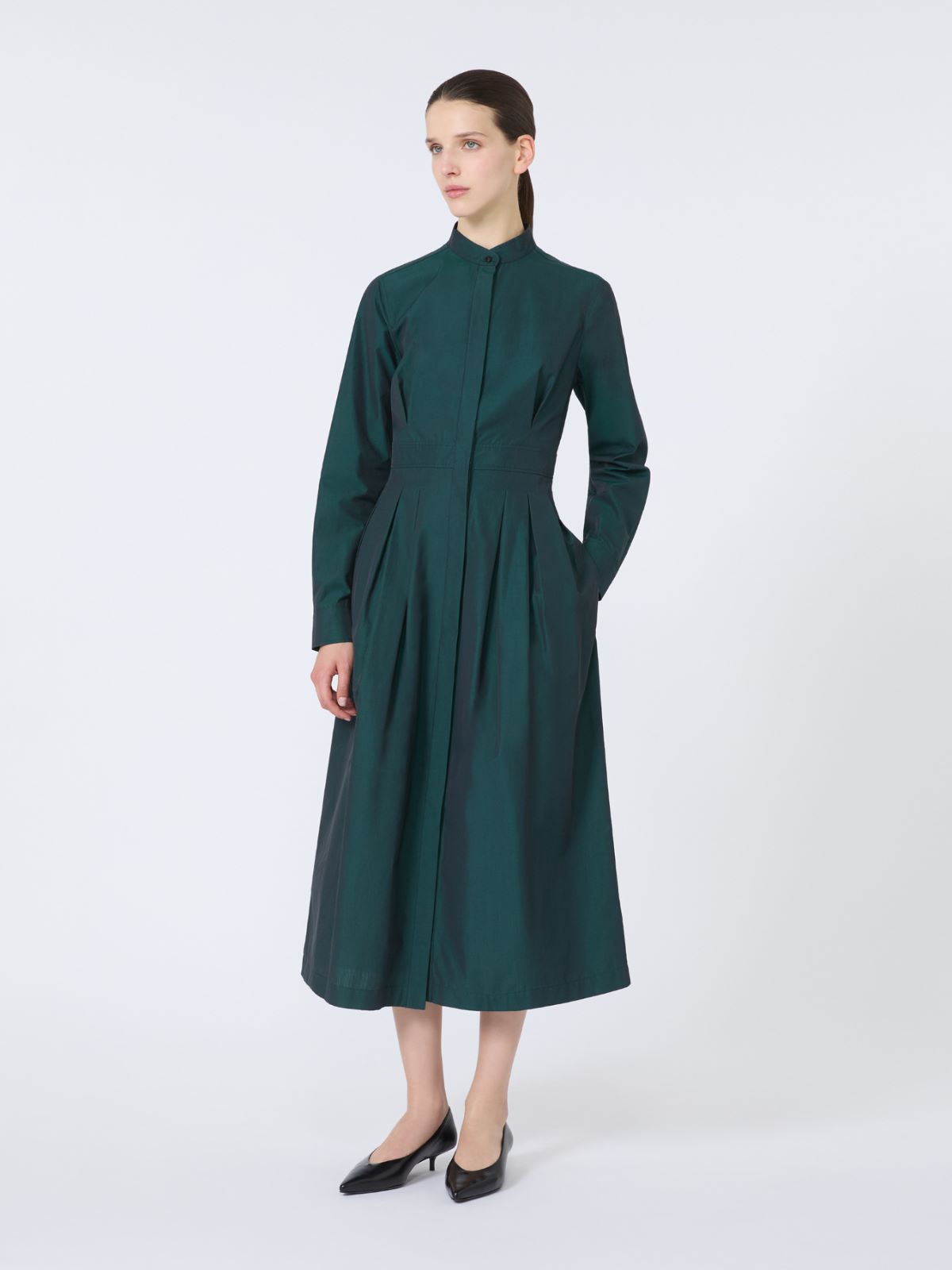 Taffeta shirt dress - Dark green
