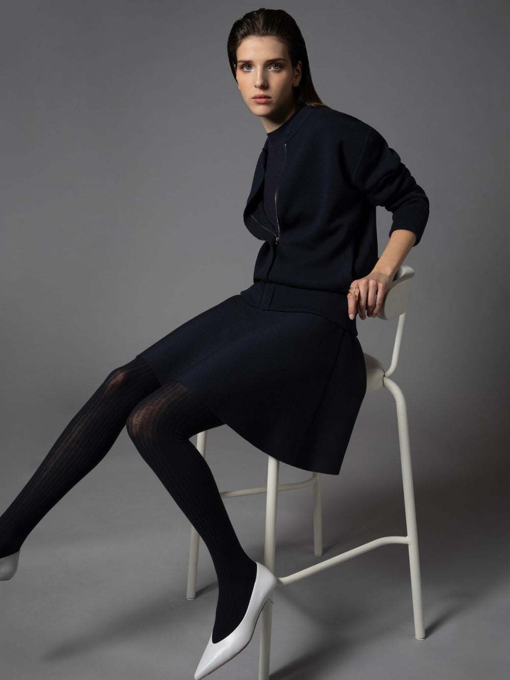 Fabric-stitch wool cardigan - Ultramarine