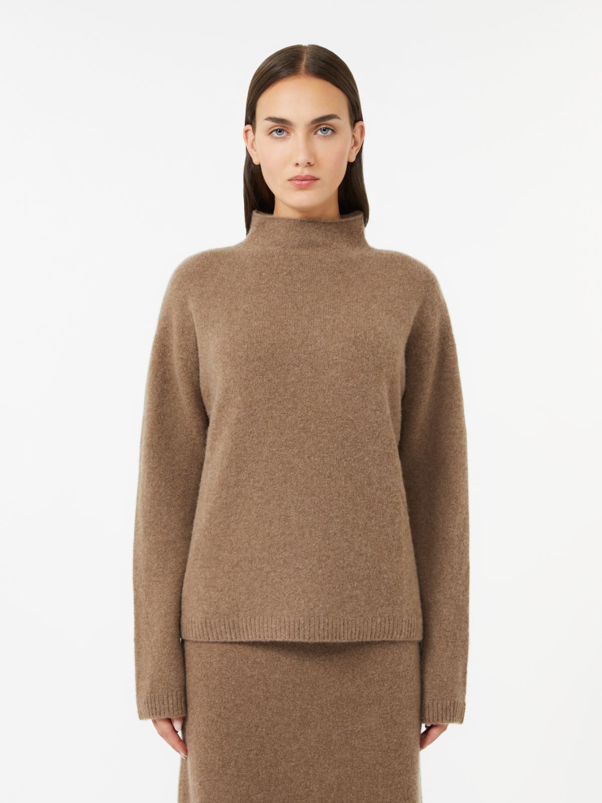 Boxy jumper in stretch cashmere yarn - Turtledove