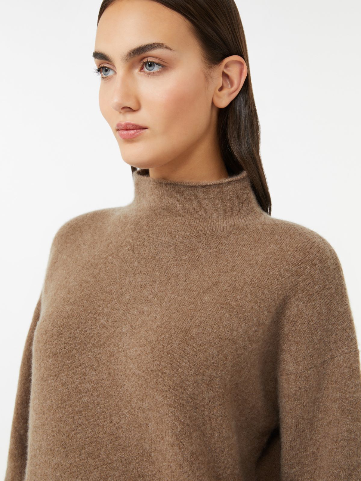 Boxy jumper in stretch cashmere yarn - Turtledove