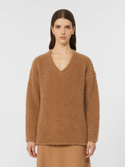 Bouclé silk V-neck camel jumper - Camel