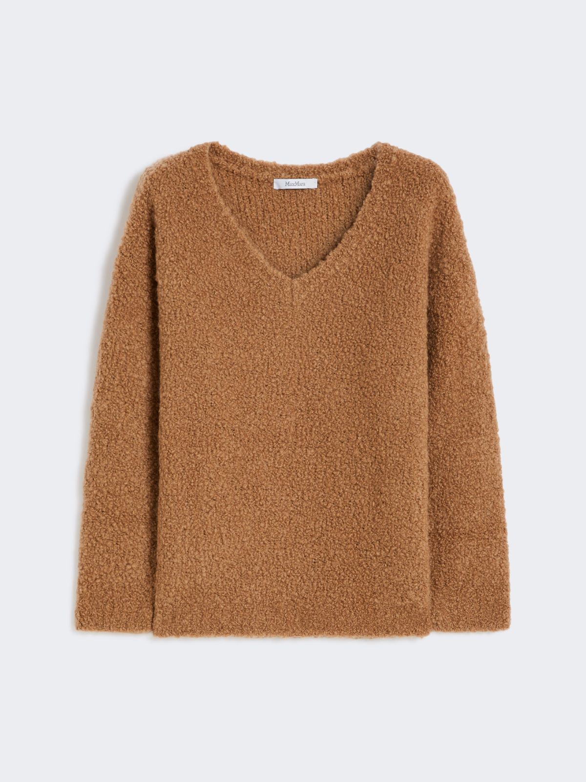 Bouclé silk V-neck camel jumper - Camel