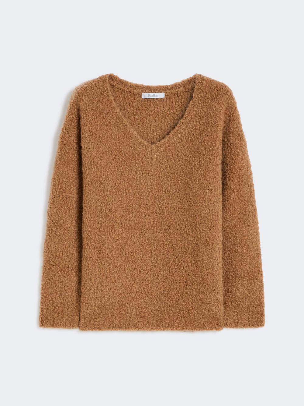 Bouclé silk V-neck camel jumper - Camel