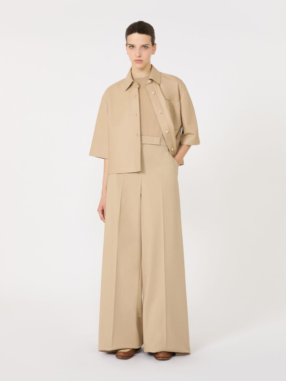 Nappa leather cropped jacket - Sand