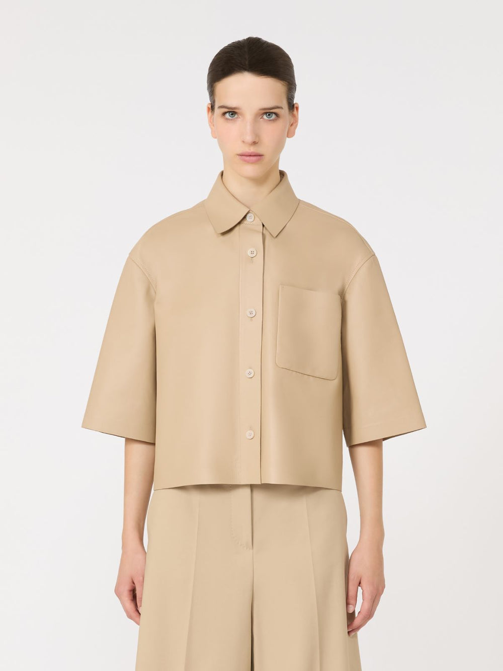 Nappa leather cropped jacket - Sand