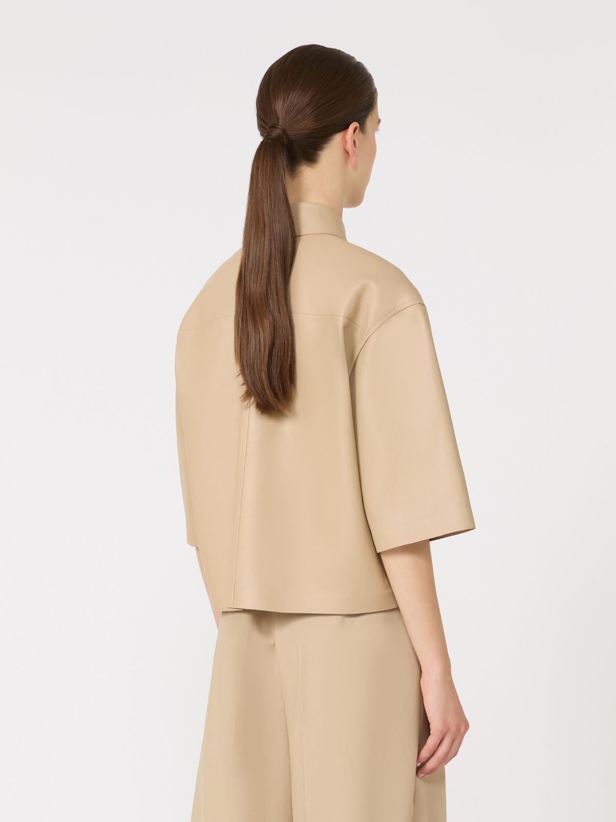 Nappa leather cropped jacket - Sand