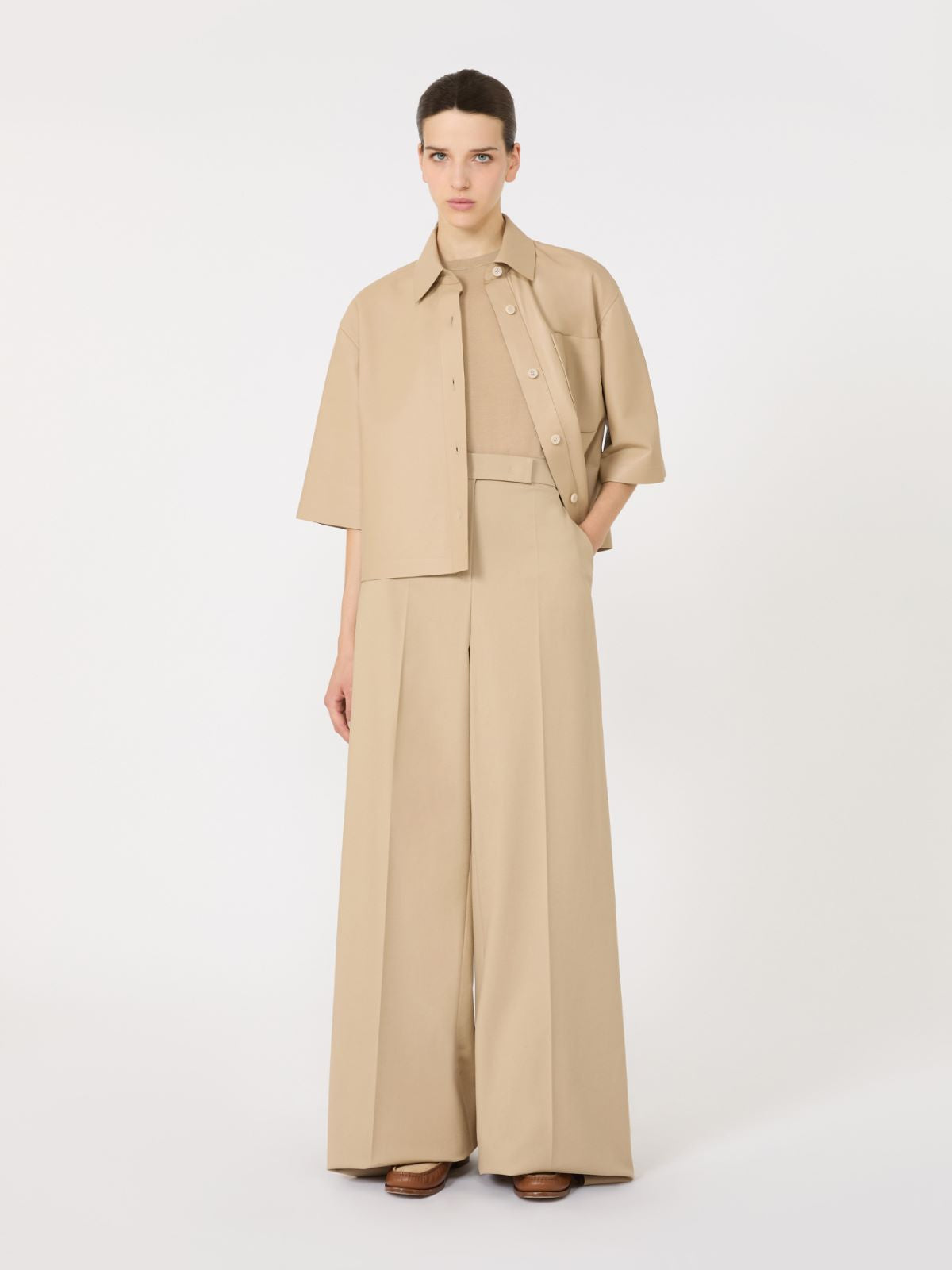 Nappa leather cropped jacket - Sand