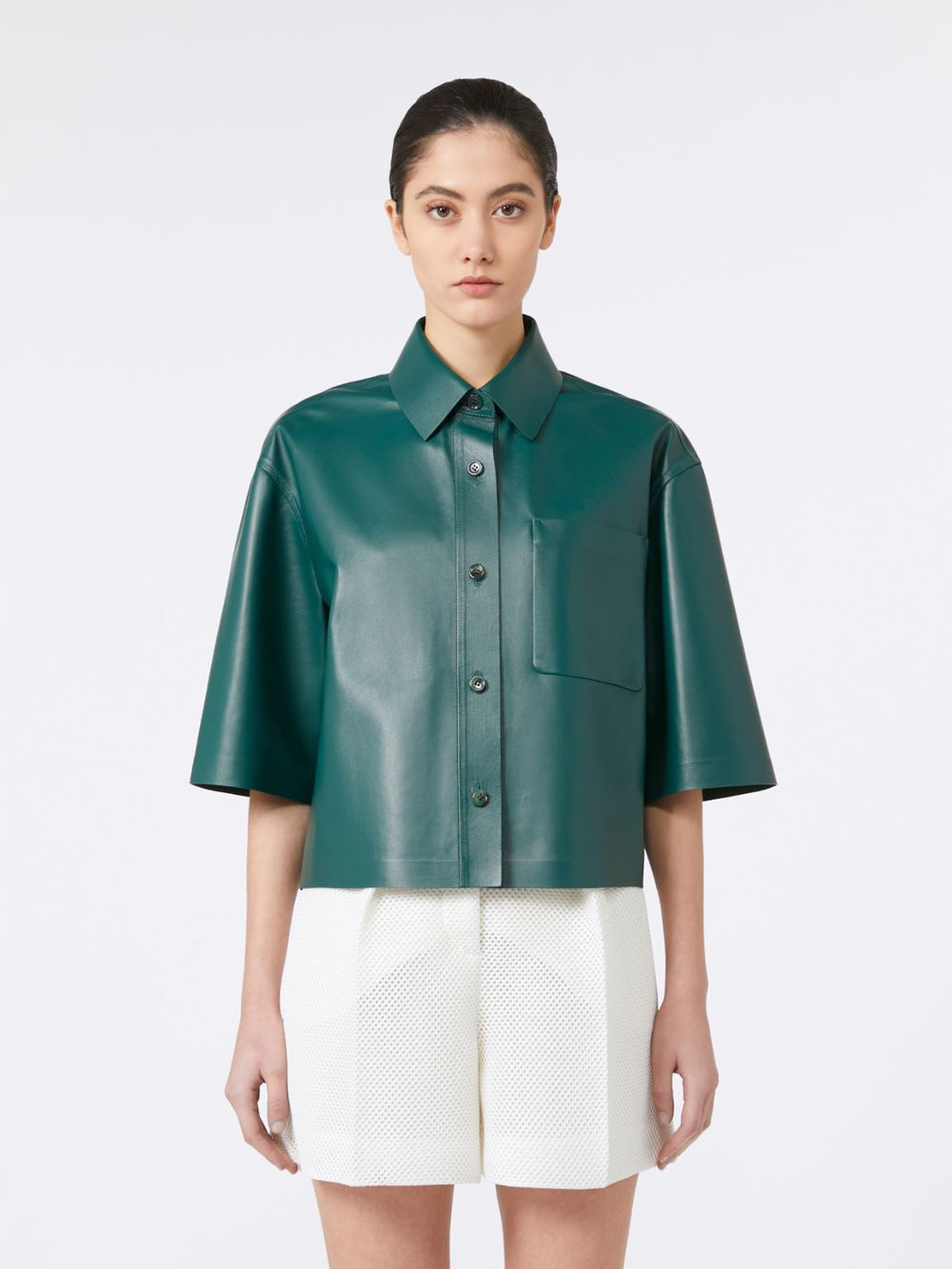 Nappa leather cropped jacket - Dark green