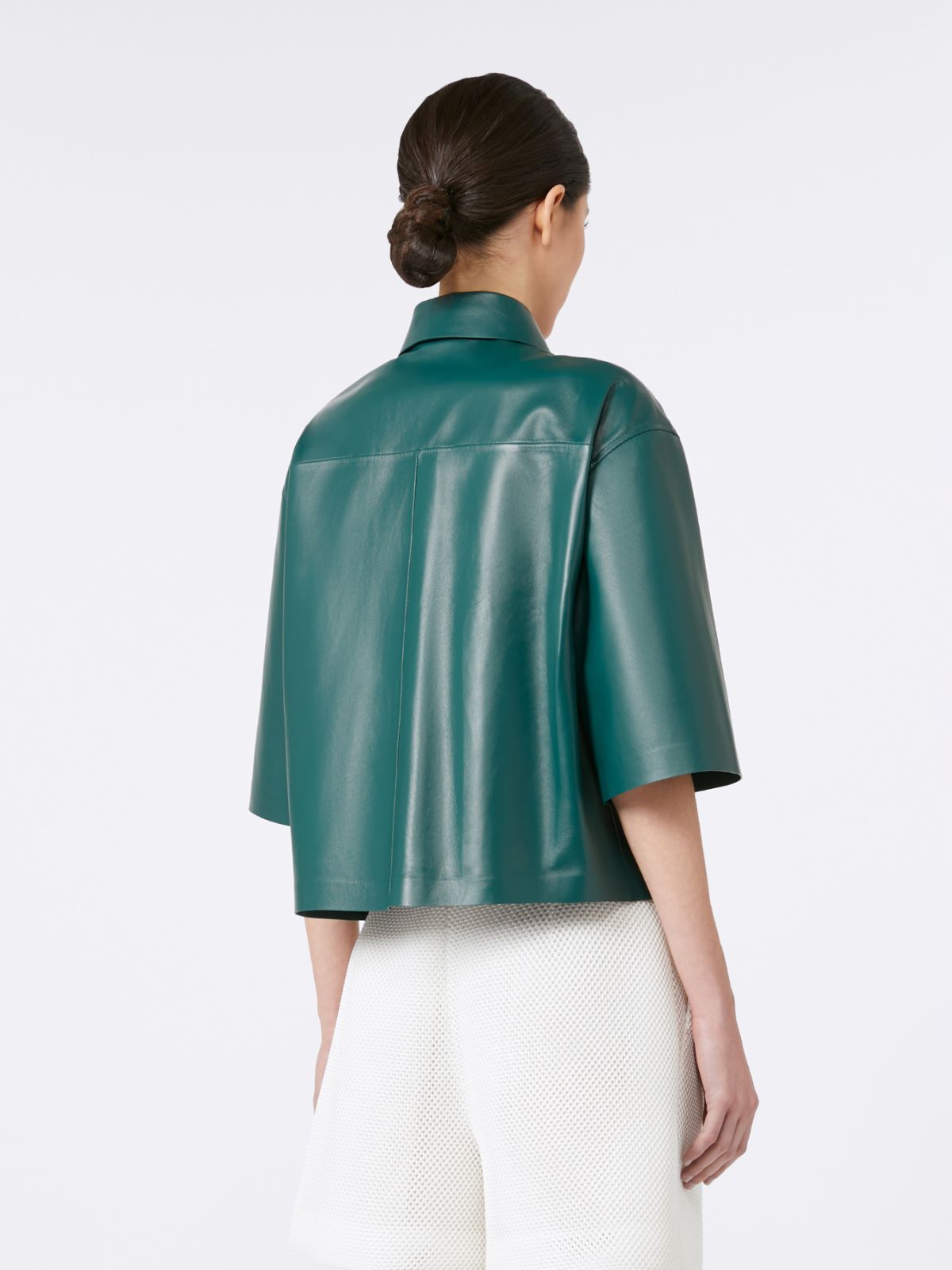 Nappa leather cropped jacket - Dark green