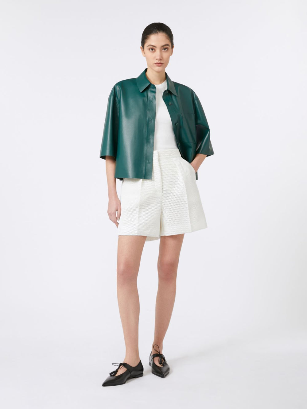 Nappa leather cropped jacket - Dark green