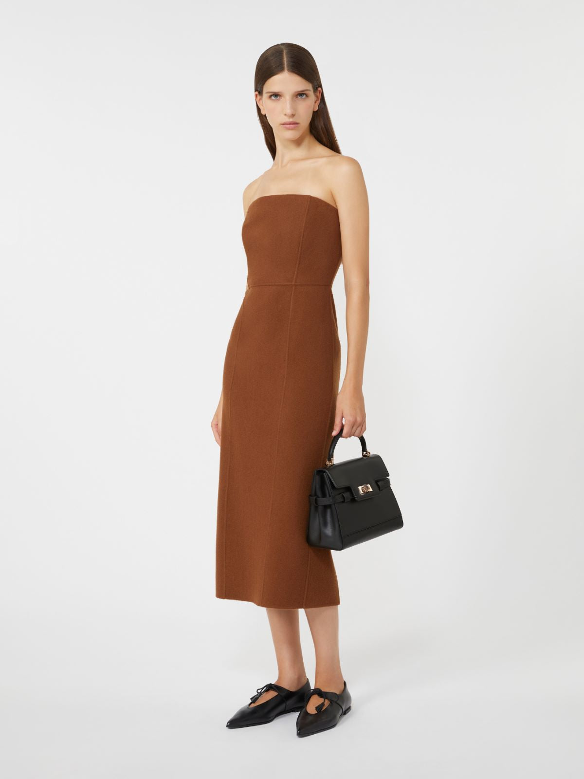 Wool and cashmere bustier dress - Tobacco