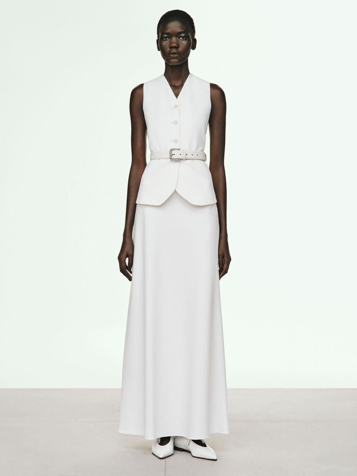 Long compact jersey skirt - White