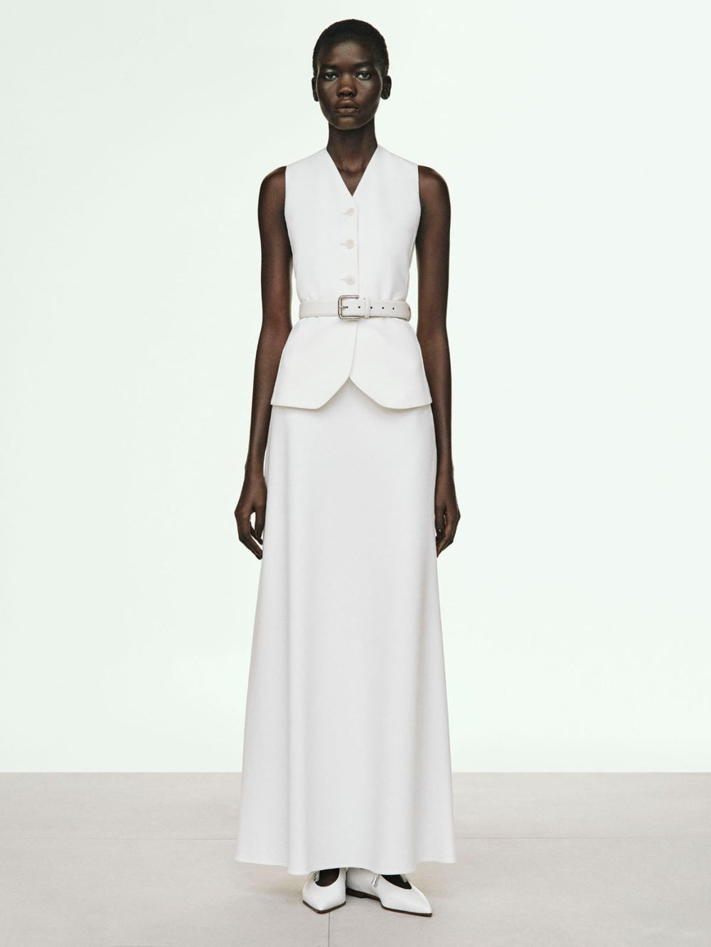 Long compact jersey skirt - White