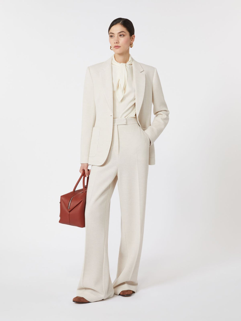 Wool piqué trousers - Ivory