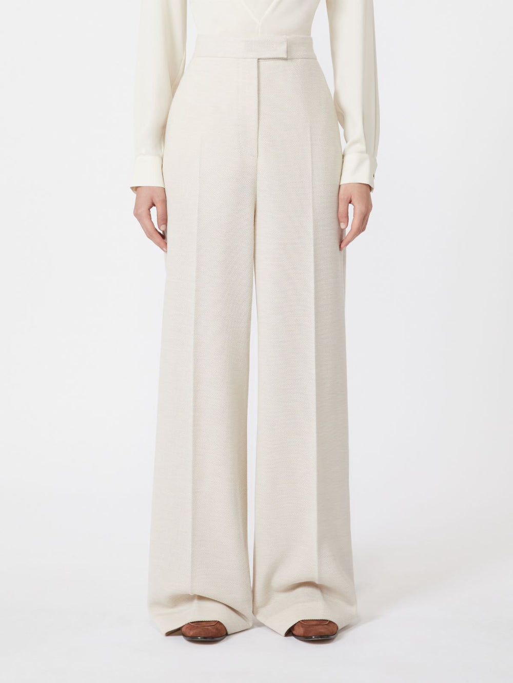 Wool piqué trousers - Ivory