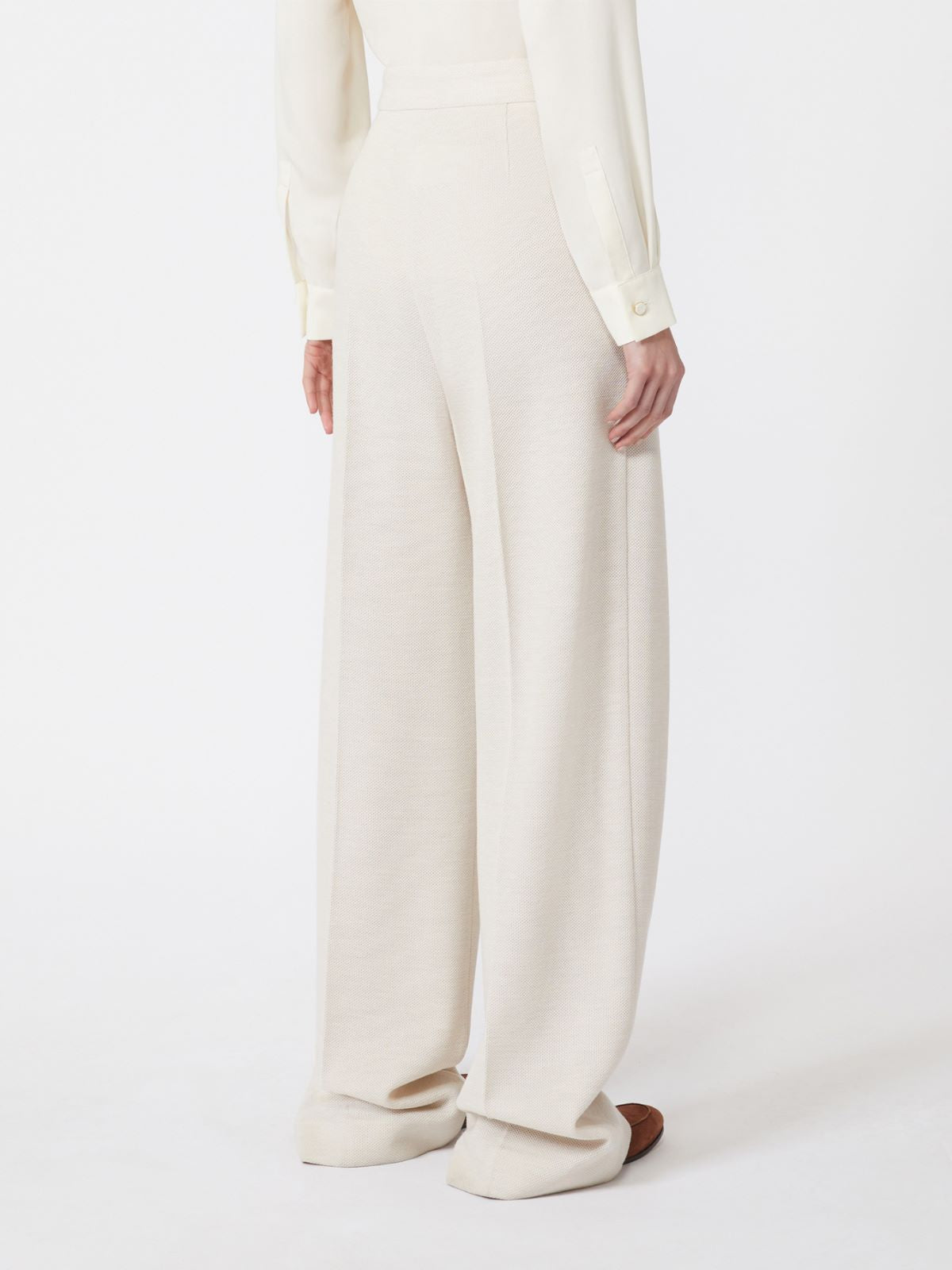 Wool piqué trousers - Ivory