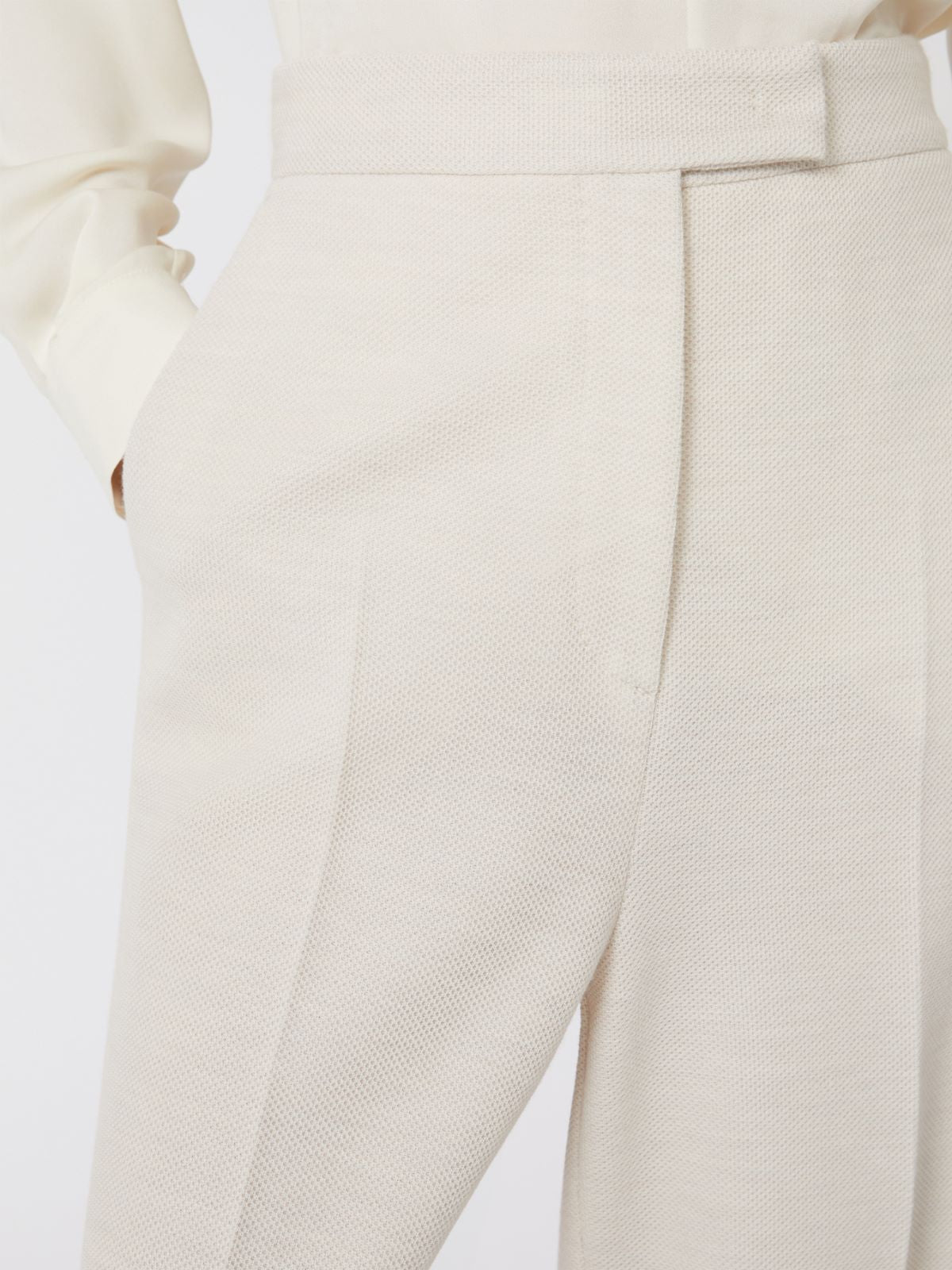Wool piqué trousers - Ivory