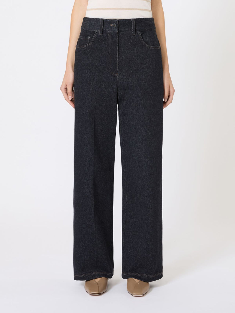 Denim-effect jersey trousers - Ultramarine