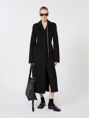 Slim-fit long wool coat - Black