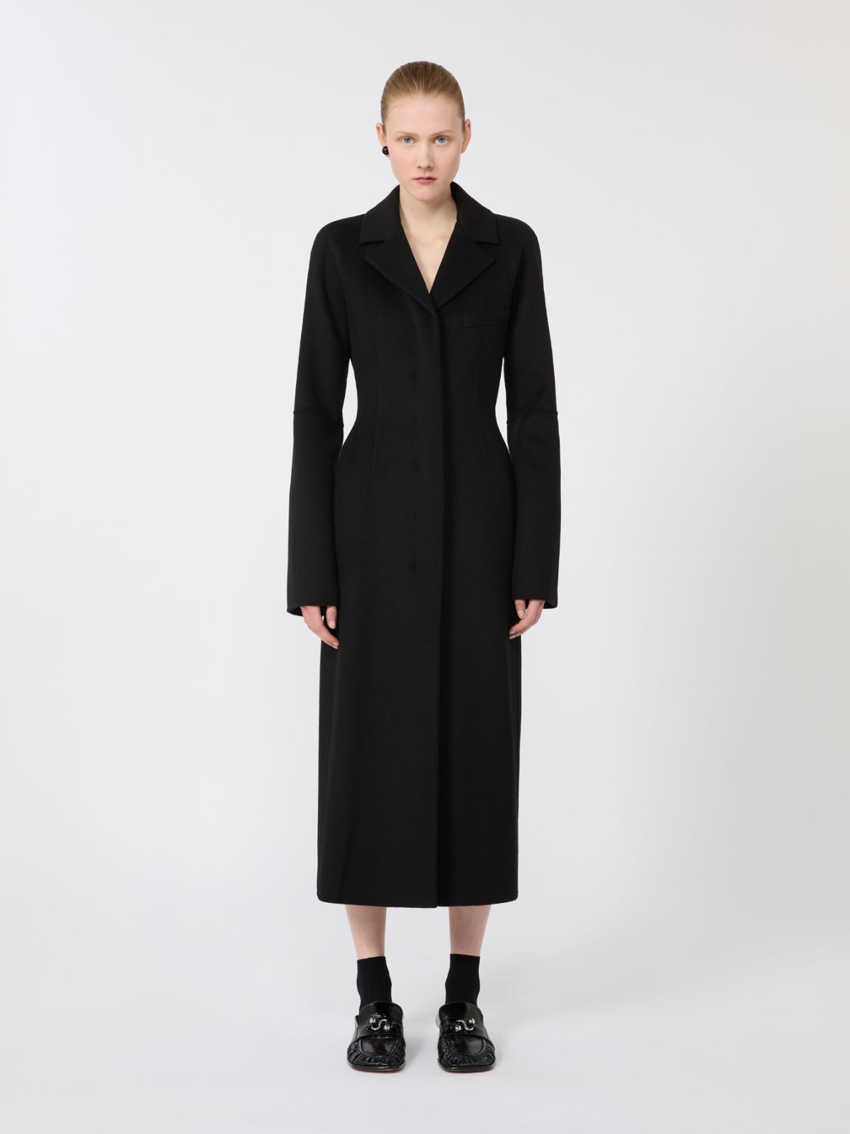 Slim-fit long wool coat - Black