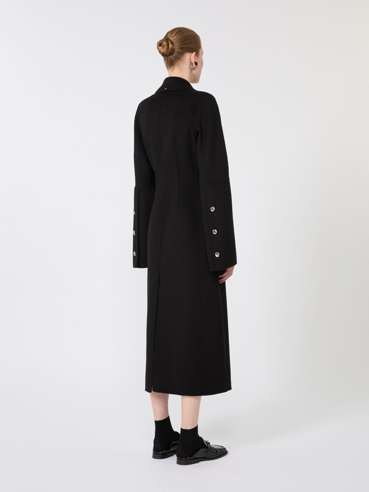Slim-fit long wool coat - Black