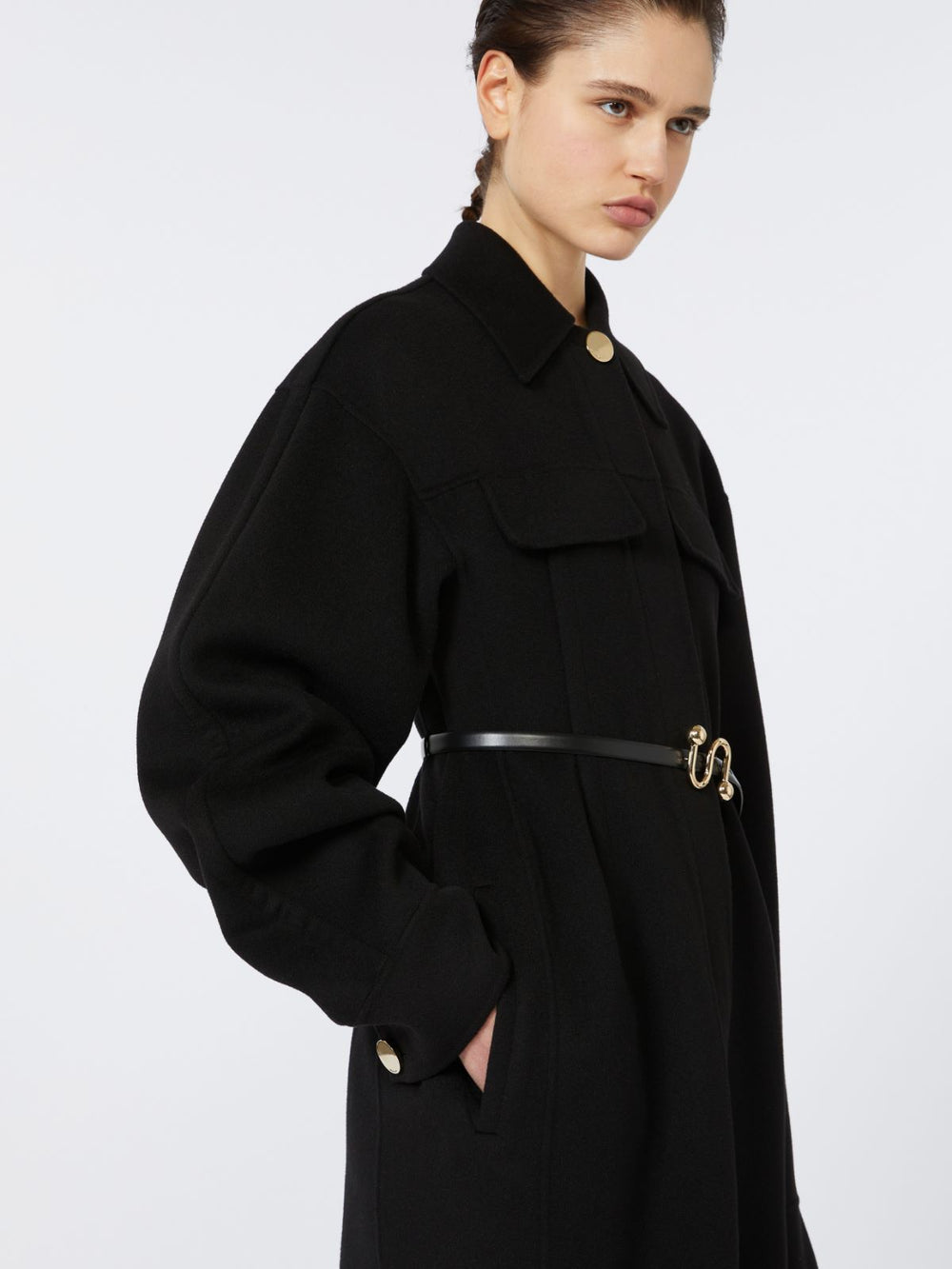 Slim-fit wool coat - Black