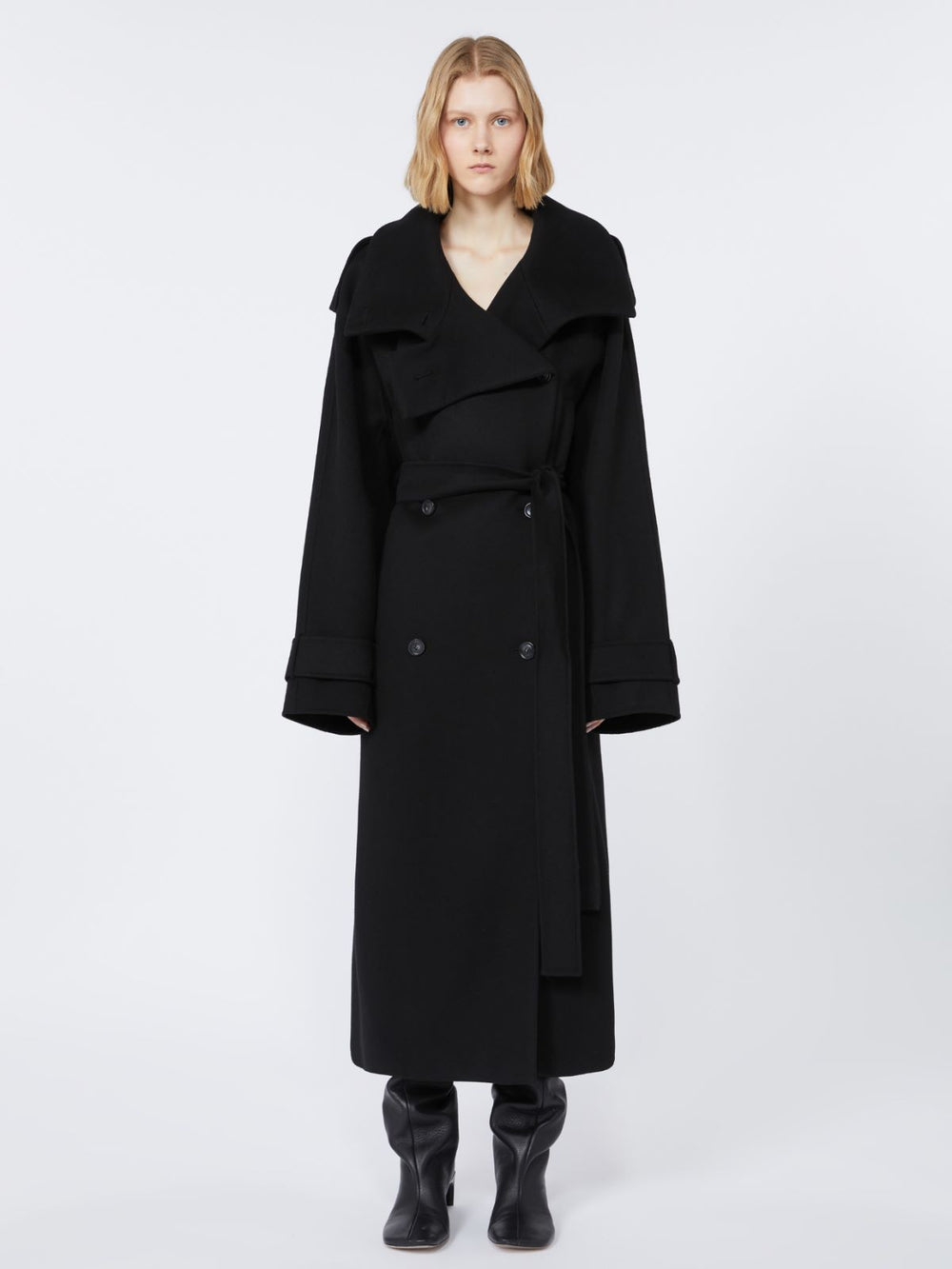 Double-faced pure wool trench coat - RUNWAY - Black