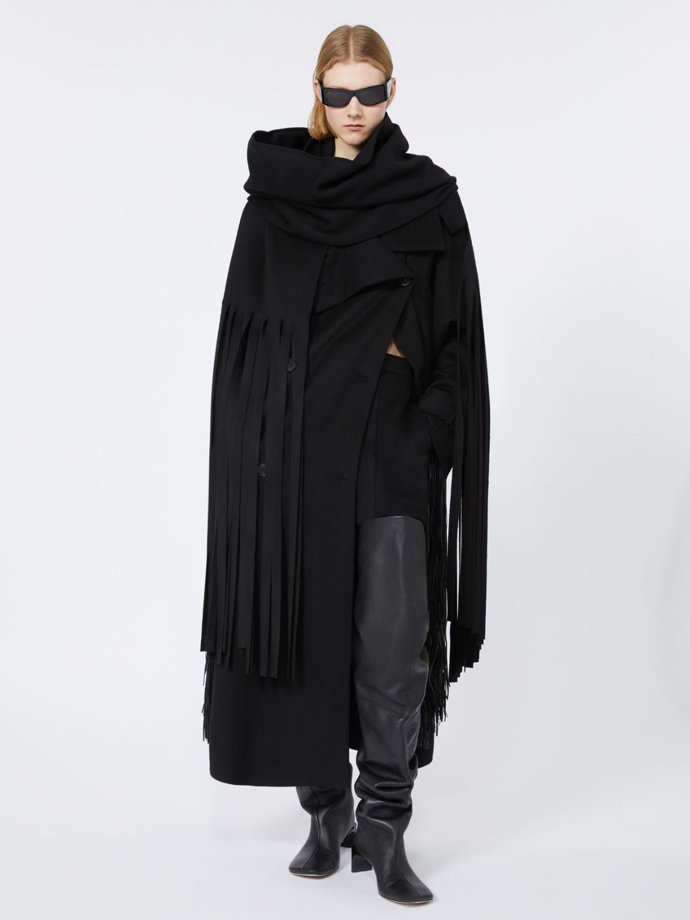 Double-faced pure wool trench coat - RUNWAY - Black