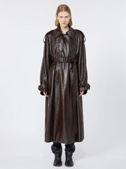 Long trench coat with patent leather effect - RUNWAY - Coffee