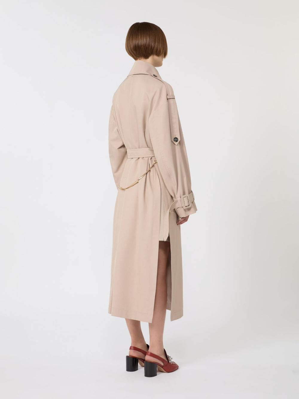 Long water-repellent twill trench coat - Beige
