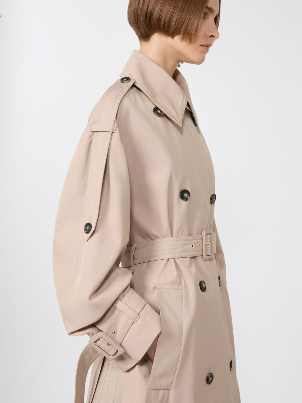 Long water-repellent twill trench coat - Beige