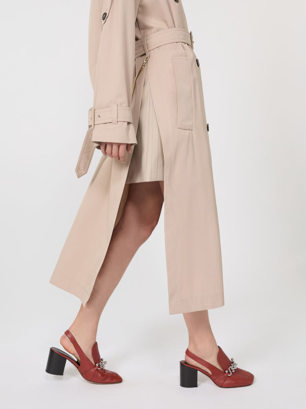 Long water-repellent twill trench coat - Beige