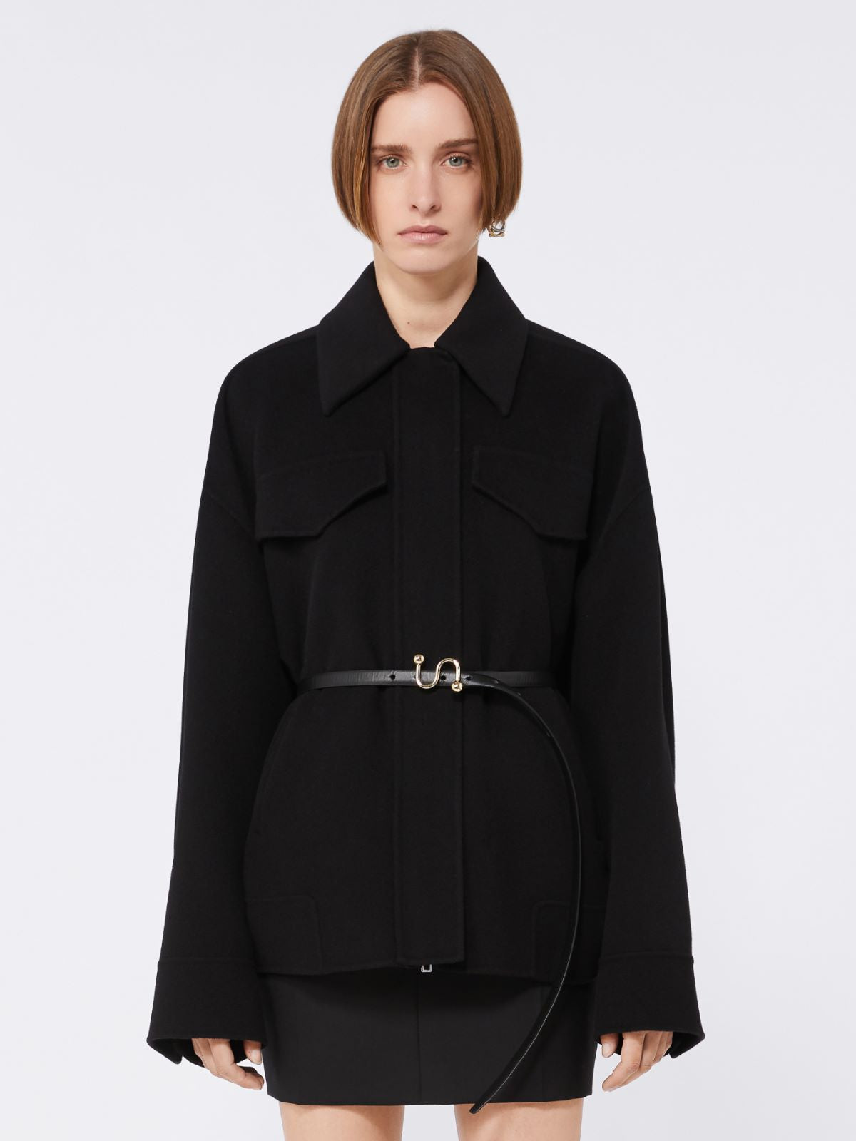 Double-faced wool pea coat - Black