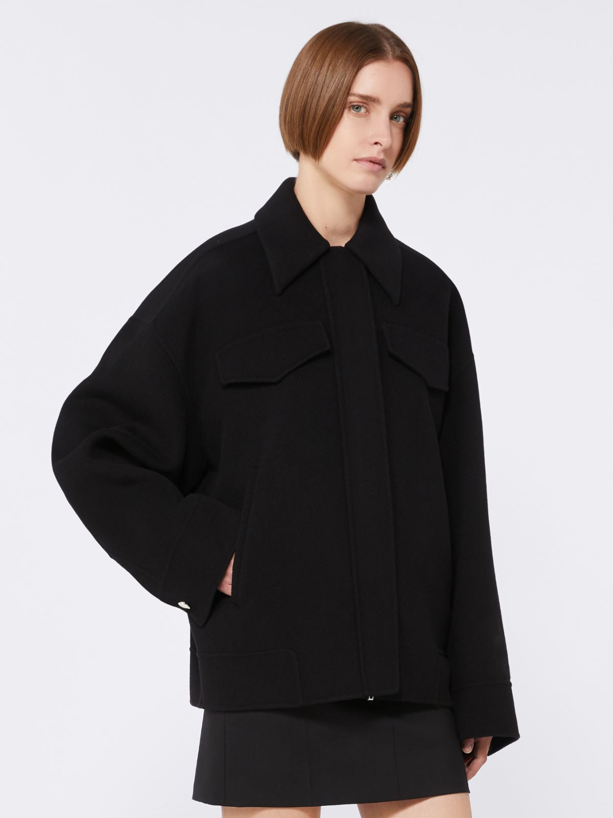 Double-faced wool pea coat - Black
