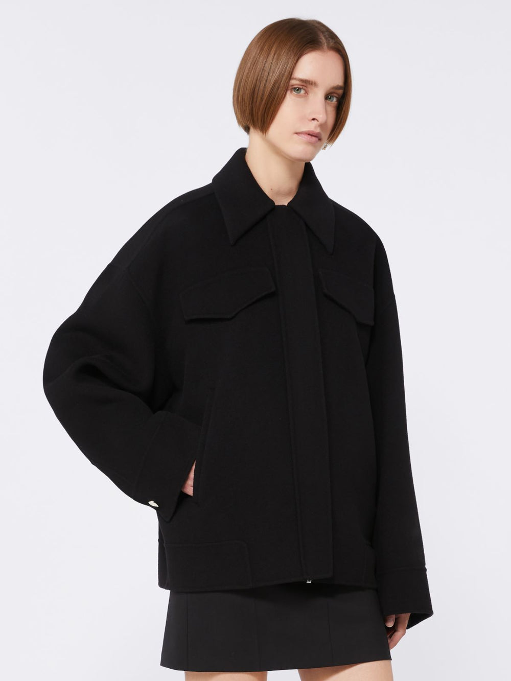 Double-faced wool pea coat - Black