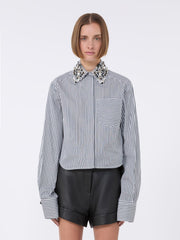 Striped poplin cropped shirt - Black