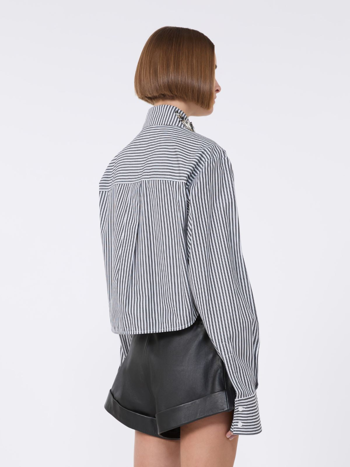 Striped poplin cropped shirt - Black