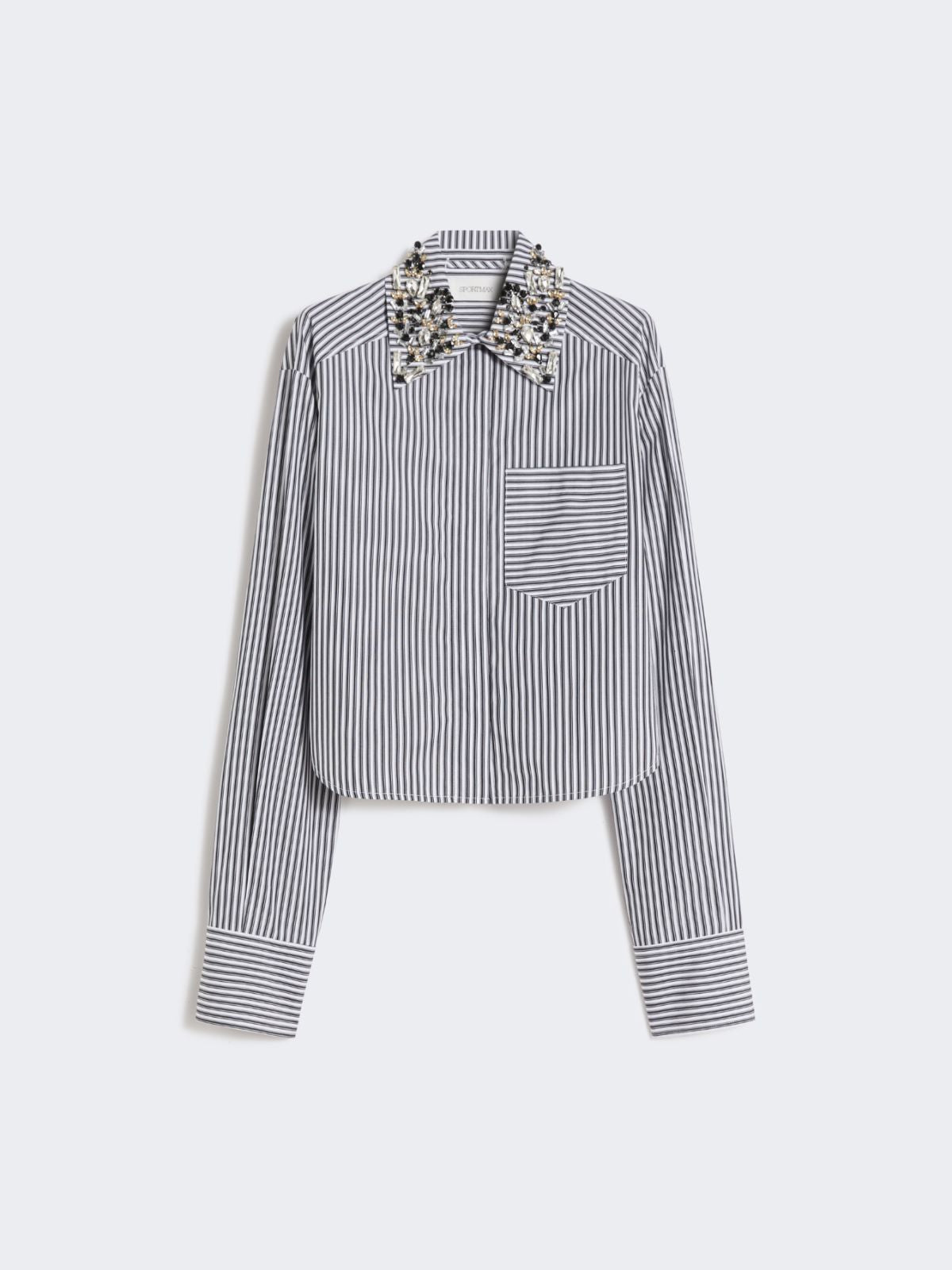 Striped poplin cropped shirt - Black