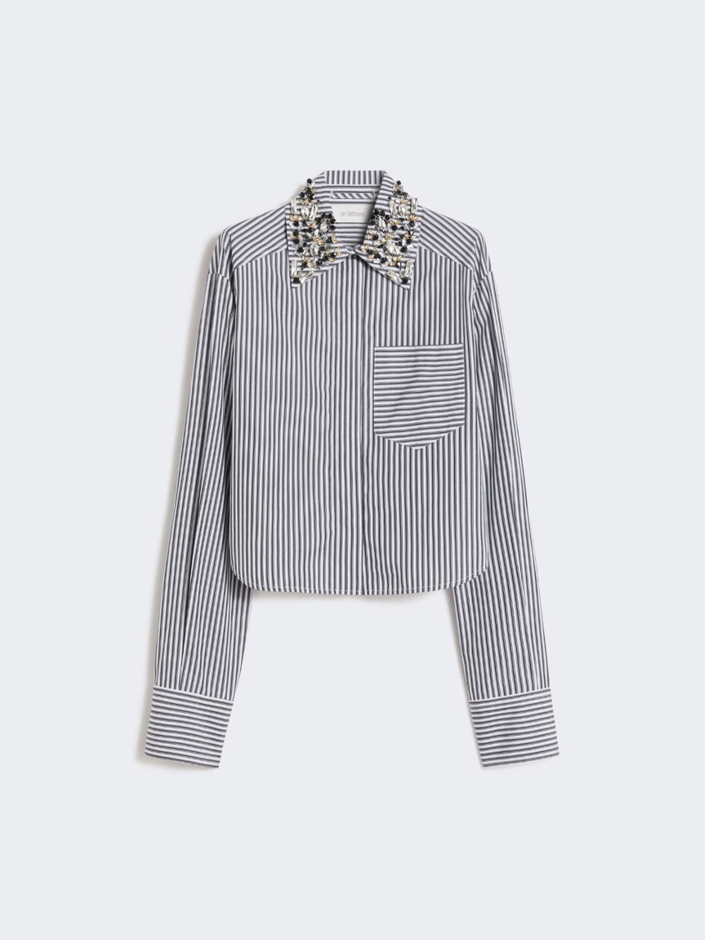 Striped poplin cropped shirt - Black