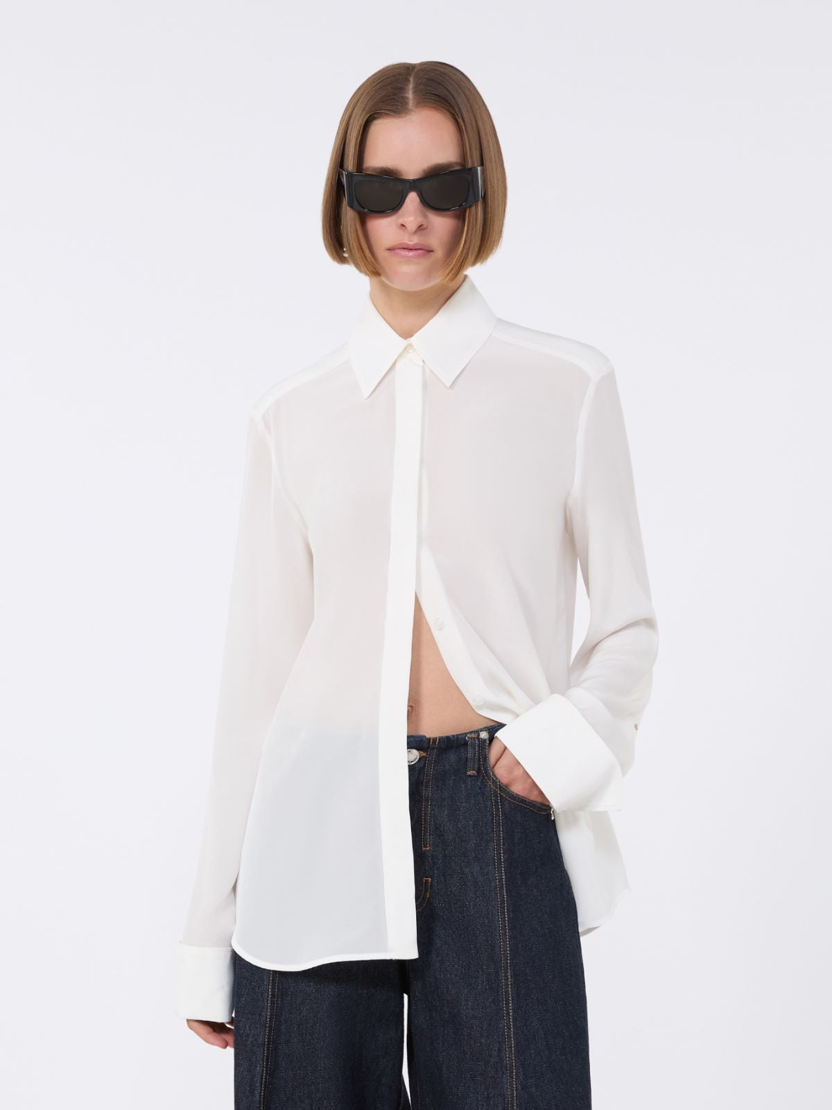 Slim-fit silk shirt - White