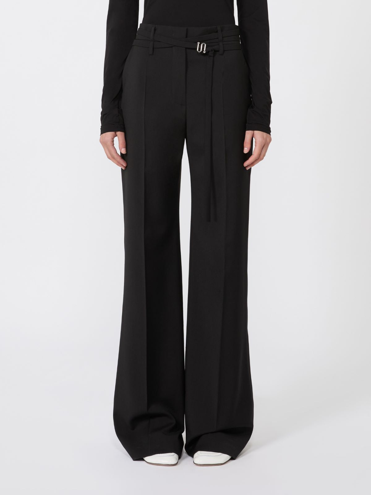 Flared stretch woollen cloth trousers - Black
